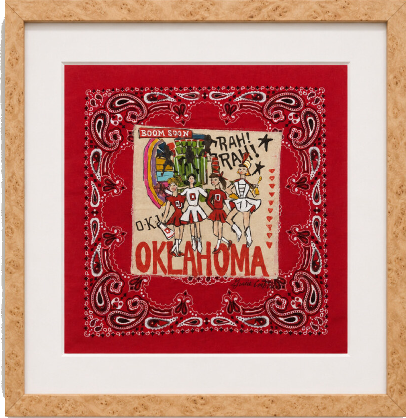 Boomer Sooner, hand-painted red Oklahoma bandana artwork