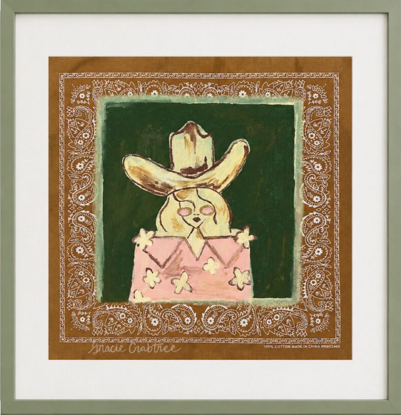 Cowboy Like Me, hand-painted brown bandana artwork