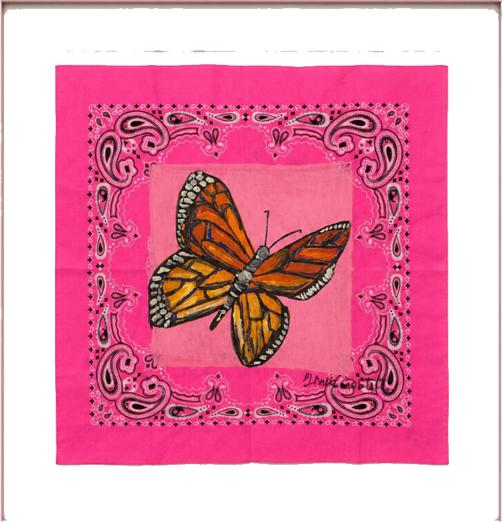 Butterfly Season, hand-painted pink bandana artwork